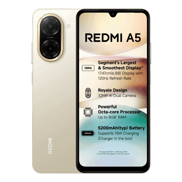 Redmi A5 – 128GB Storage, 4GB RAM, 6.7" Display, 5000mAh Battery