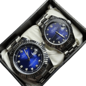 Rolex Couple Watch Set – His & Hers Black Stainless Steel Luxury Timepieces